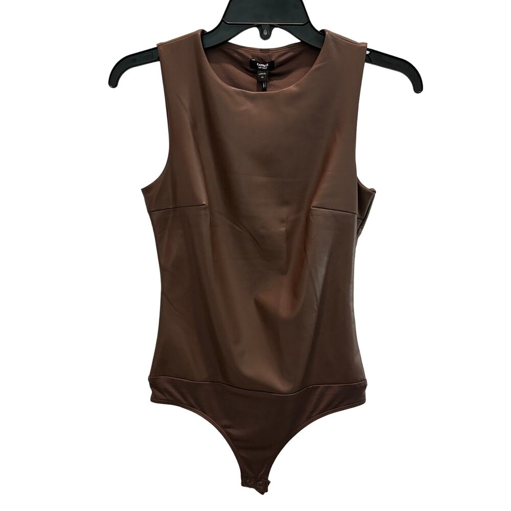 NWT Express Body Contour Brown Faux Leather Bodysuit Size XS